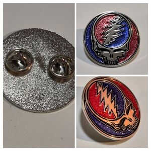 Grateful Dead Steal Your Face Stealie Raised Silver, Red & Blue 1.5" Hat Pin